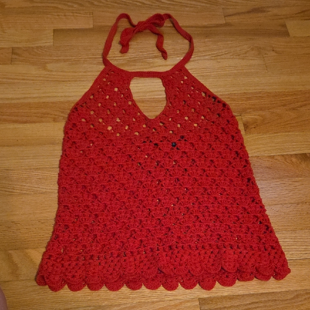 Moda International Red Crochet Halter Tank Top